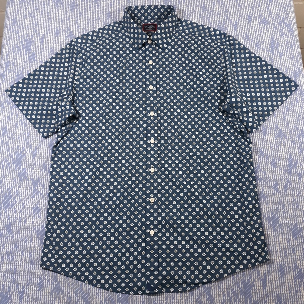 Untuckit Flores Shirt Mens Large Tall Short Sleeve Nylon Blend Blue Floral